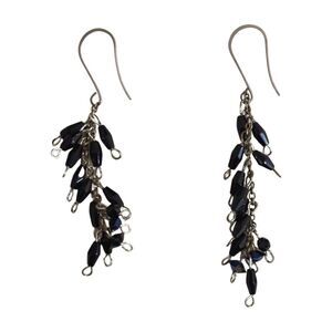Vintage Handmade Black & Silver Beaded Drop Earrings
